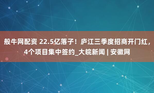 般牛网配资 22.5亿落子！庐江三季度招商开门红，4个项目集中签约_大皖新闻 | 安徽网